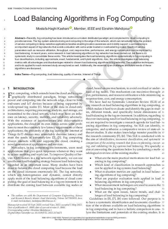 (PDF) Load Balancing Algorithms in Fog Computing