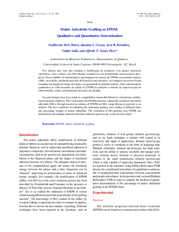 (PDF) Maleic Anhydride Grafting on EPDM: Qualitative and Quantitative ...