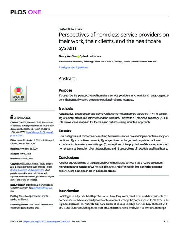 (PDF) Perspectives of homeless service providers on their work, their ...