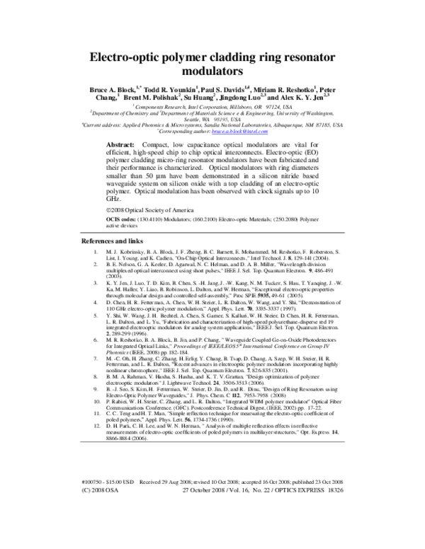 (PDF) Electro-optic polymer cladding ring resonator modulators