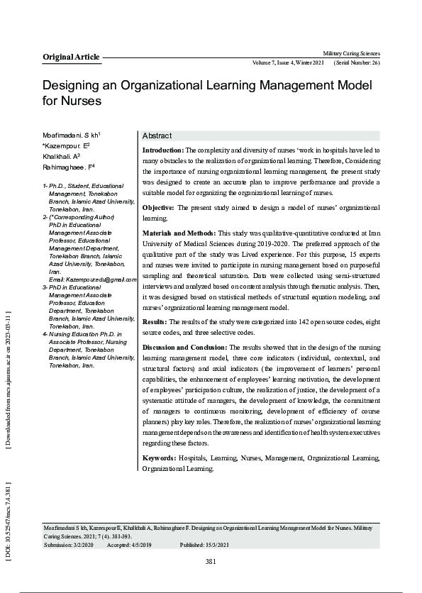 (PDF) Designing an Organizational Learning Management Model for Nurses