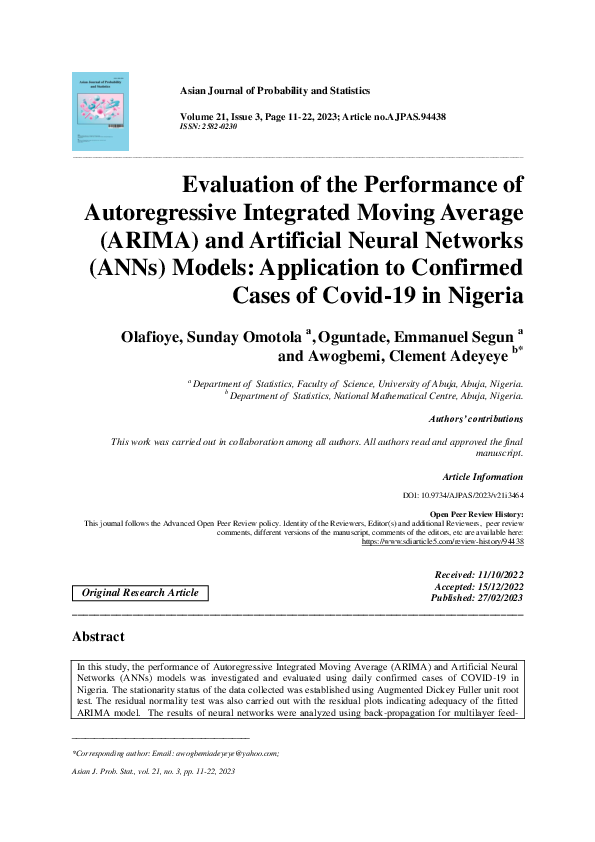 (PDF) Evaluation of the Performance of Autoregressive Integrated Moving ...