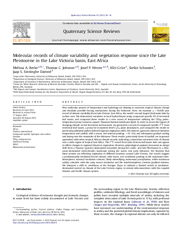 (PDF) Molecular records of climate variability and vegetation response ...