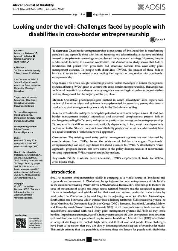 (PDF) Looking under the veil: Challenges faced by people with ...