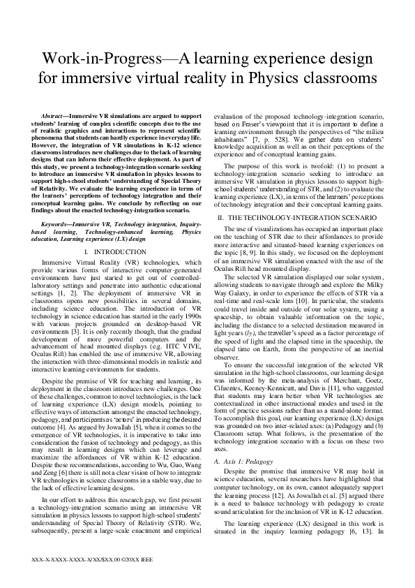 (PDF) Work-in-Progress—A Learning Experience Design for Immersive ...