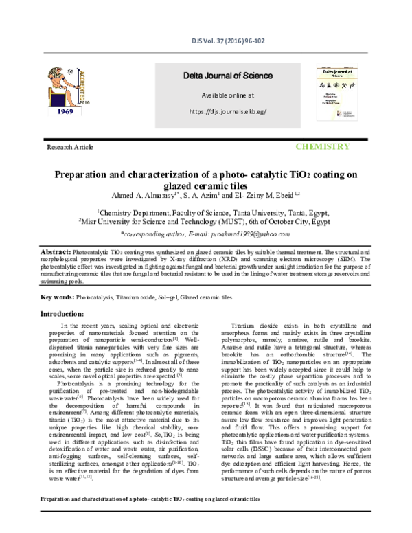 (PDF) Preparation and characterization of a photo- catalytic TiO2 ...