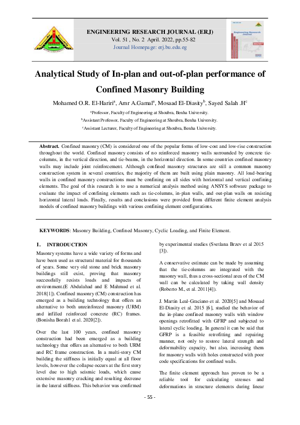 (PDF) Analytical Study of In-plan and out-of-plan performance of ...