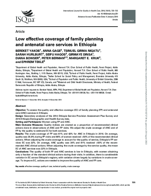 (PDF) Low effective coverage of family planning and antenatal care ...