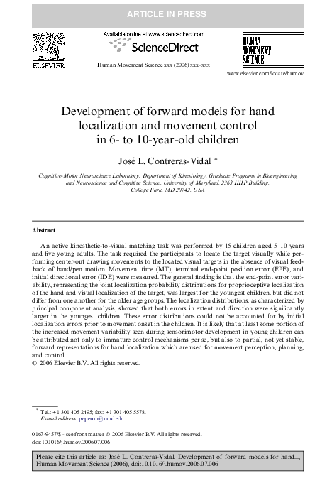 (PDF) Development of forward models for hand localization and movement ...