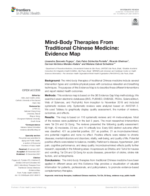 (PDF) Mind-Body Therapies From Traditional Chinese Medicine: Evidence Map