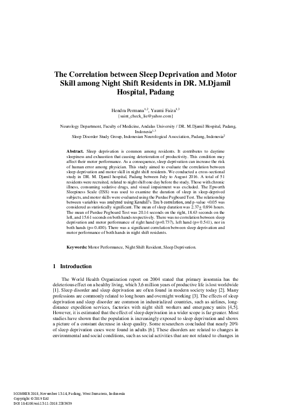 (PDF) The Correlation between Sleep Deprivation and Motor Skill among ...