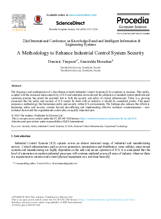 (PDF) A Methodology to Enhance Industrial Control System Security