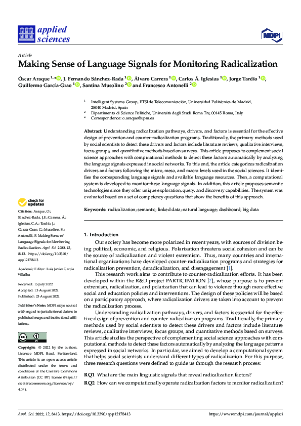 (PDF) Making Sense of Language Signals for Monitoring Radicalization