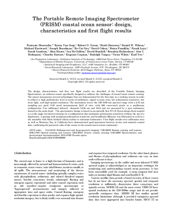 (PDF) The Portable Remote Imaging Spectrometer (PRISM) Coastal Ocean Sensor