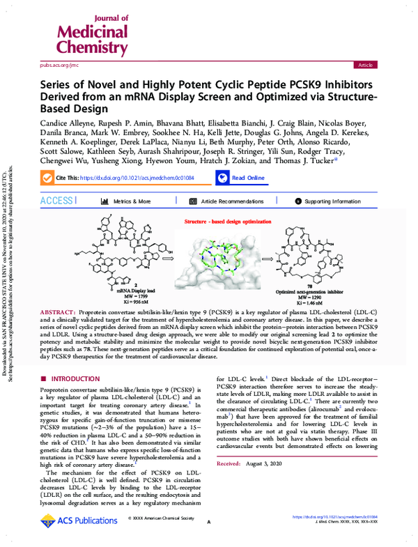 (PDF) Series of Novel and Highly Potent Cyclic Peptide PCSK9 Inhibitors ...