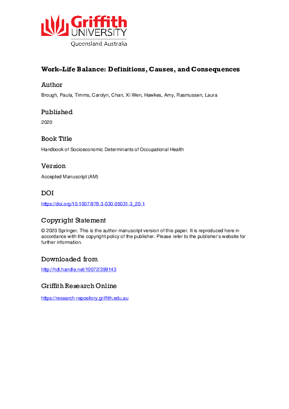 (PDF) Work–Life Balance: Definitions, Causes, and Consequences