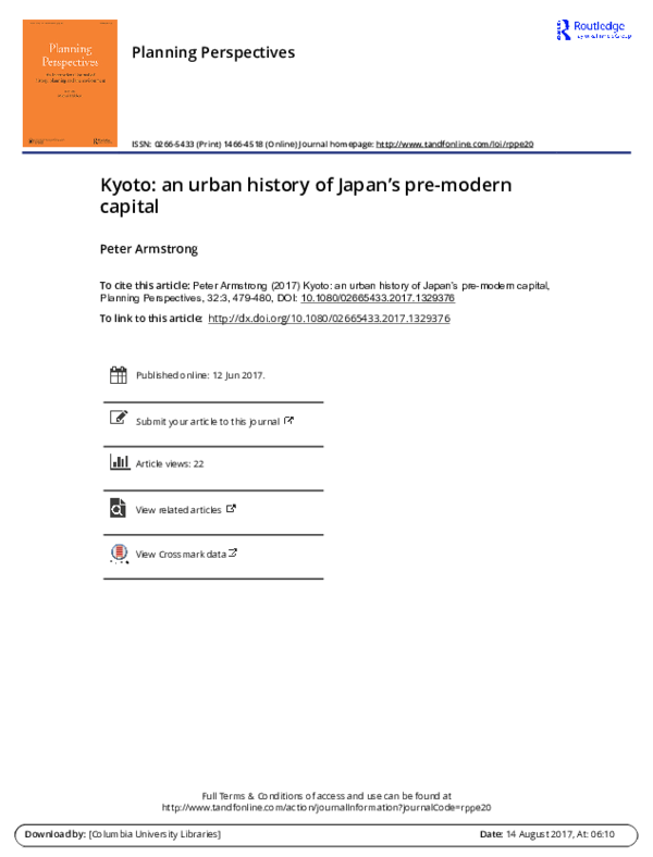 PDF) Kyoto An Urban History of Japan s Premod
