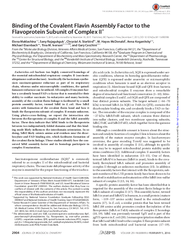 (PDF) Binding of the Covalent Flavin Assembly Factor to the ...