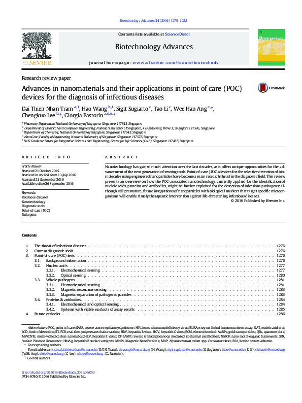 (PDF) Advances in nanomaterials and their applications in point of care ...