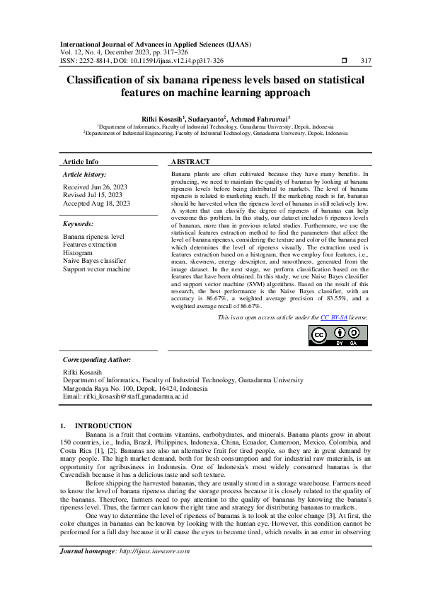 (PDF) Classification of six banana ripeness levels based on statistical ...