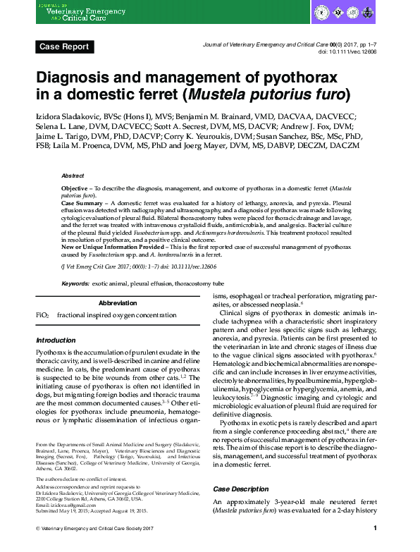 (PDF) Diagnosis and management of pyothorax in a domestic ferret ...