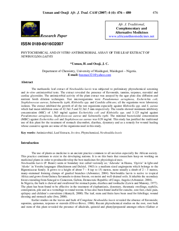 (PDF) Phytochemical And In Vitro Antimicrobial Assay Of The Leaf ...
