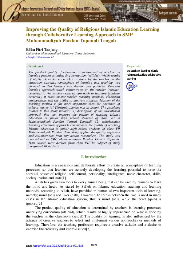 (PDF) Improving the Quality of Religious Islamic Education Learning ...
