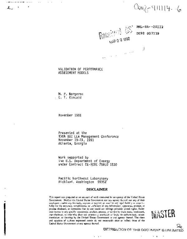 (PDF) Validation of performance assessment models