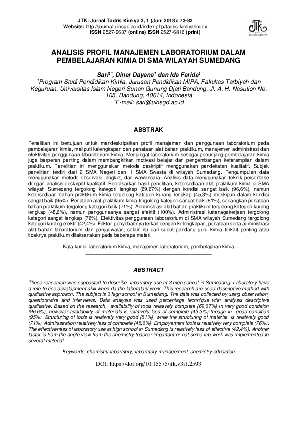 (PDF) Analisis Profil Manajemen Laboratorium Dalam Pembelajaran Kimia ...