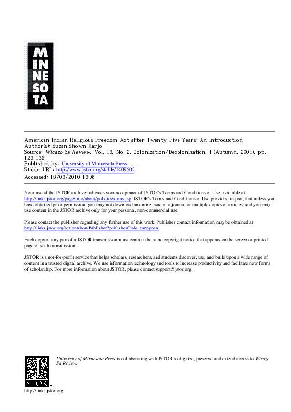 (PDF) American Indian Religious Freedom Act after Twenty-five Years: An ...
