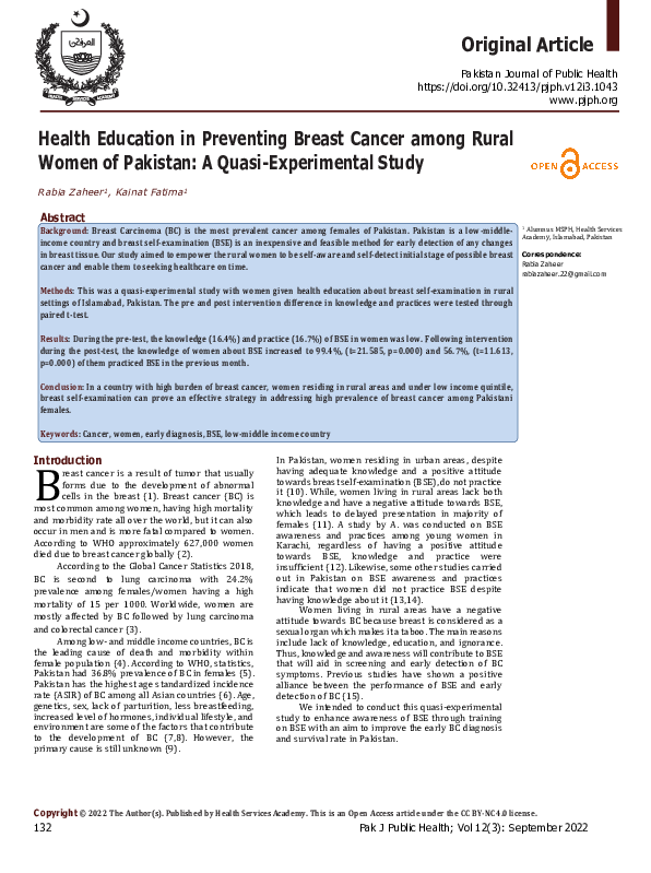 (PDF) Health Education in Preventing Breast Cancer among Rural Women of ...