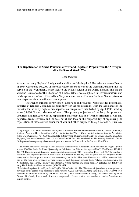 (PDF) The repatriation of Soviet prisoners of war and displaced peoples ...