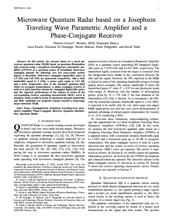 (PDF) Microwave Quantum Radar based on a Josephson Traveling wave ...