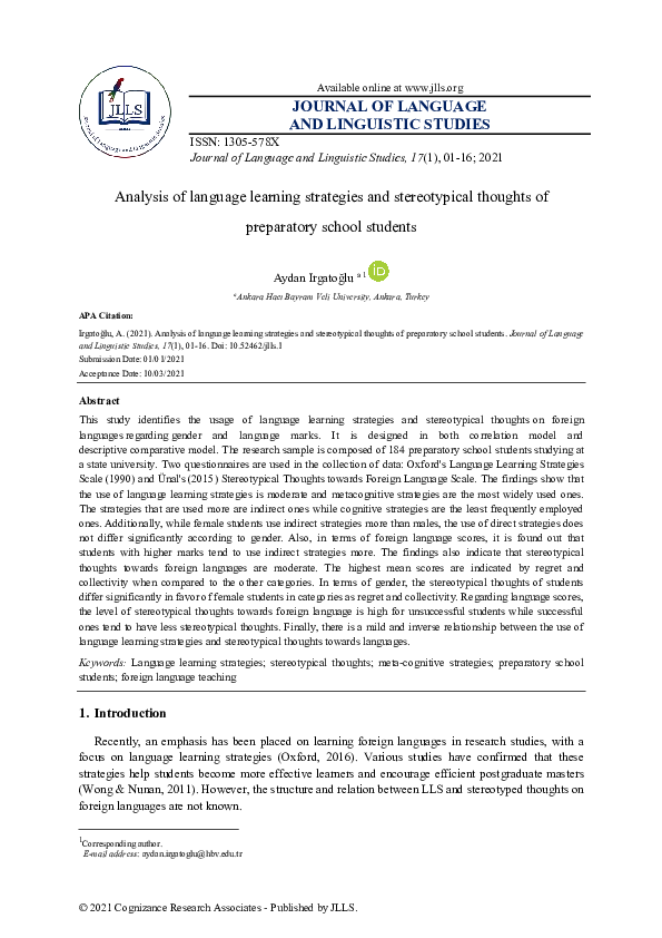 (PDF) Analysis of language learning strategies and stereotypical ...