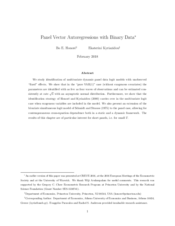 (PDF) Panel Vector Autoregressions With Binary Data