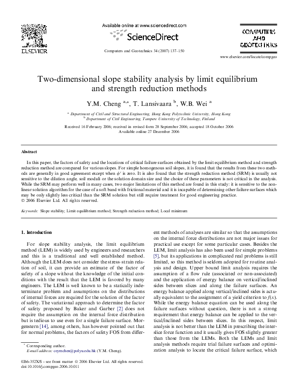(PDF) Two-dimensional slope stability analysis by limit equilibrium and ...