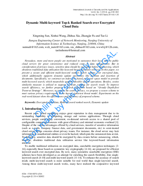 (PDF) Dynamic Multi-keyword Top-k Ranked Search over Encrypted Cloud Data