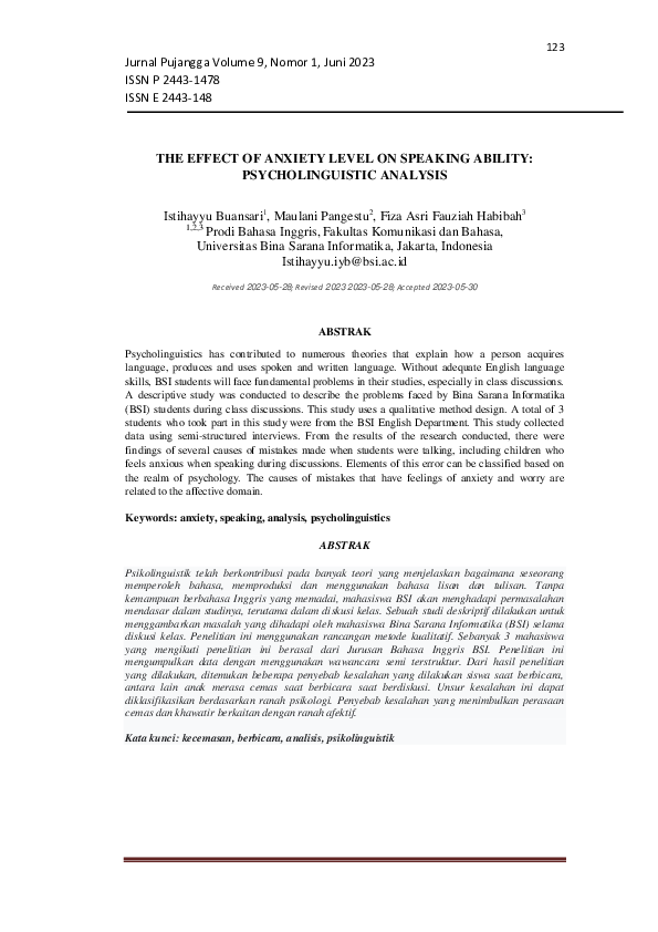 (PDF) The Effect of Anxiety Level on Speaking Ability: Psycholinguistic ...