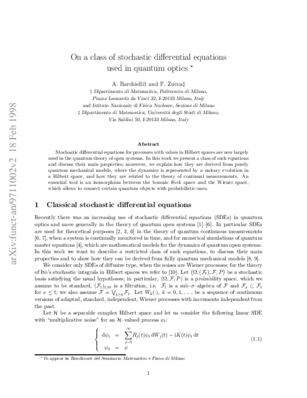 (PDF) On a class of stochastic differential equations used in quantum ...