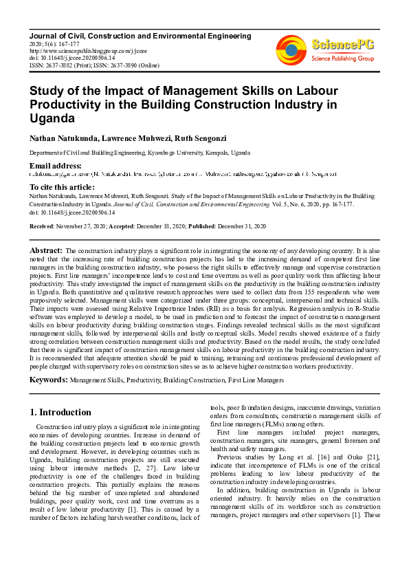 (PDF) Study of the Impact of Management Skills on Labour Productivity ...