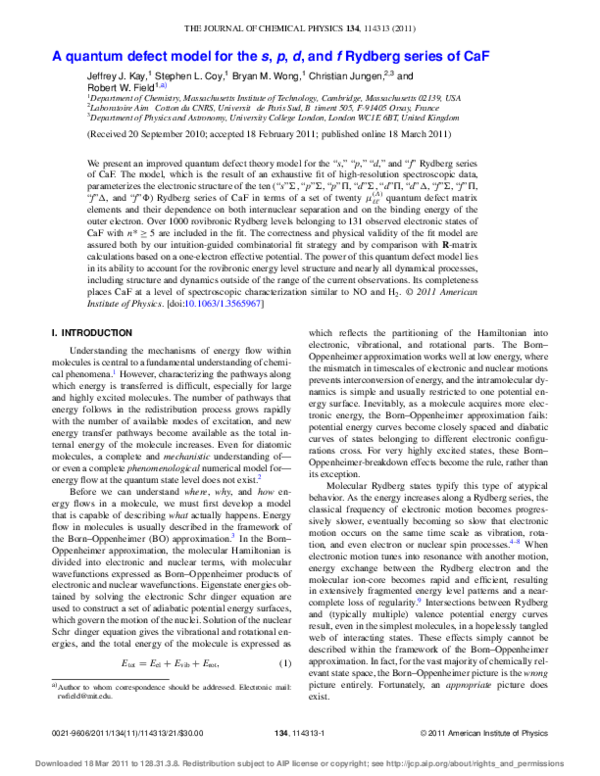 (PDF) A Quantum Defect Model for the s, p, d, and f Rydberg Series of CaF