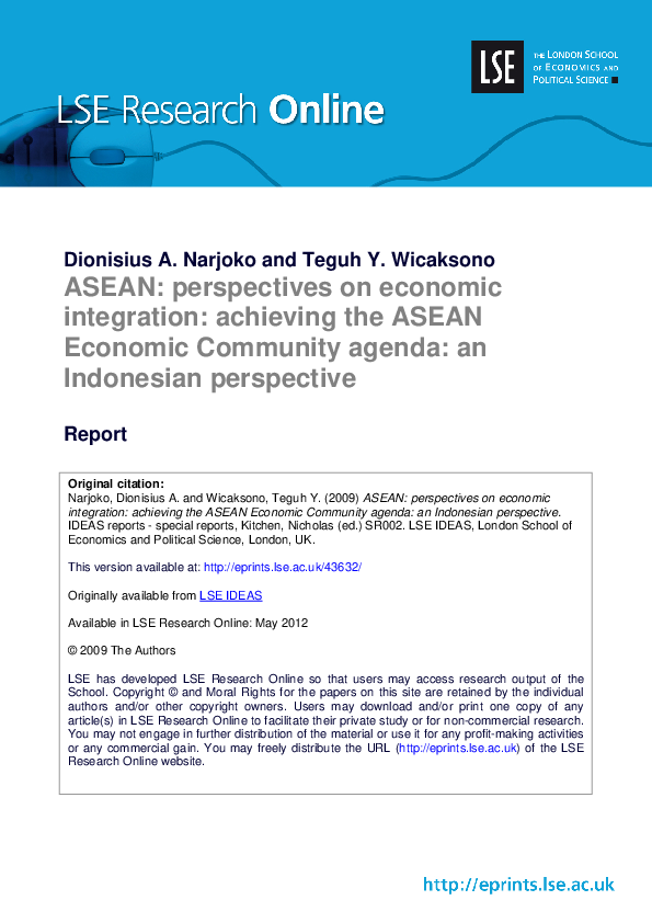 (PDF) ASEAN: perspectives on economic integration: achieving the ASEAN ...