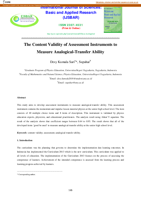 (PDF) The Content Validity of Assessment Instruments to Measure ...
