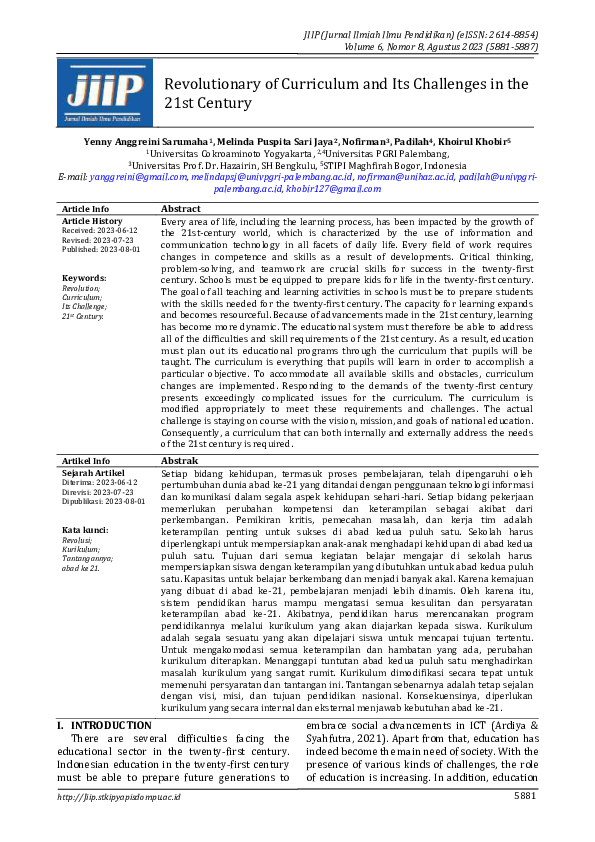 (PDF) Revolutionary of Curriculum and Its Challenges in the 21st Century