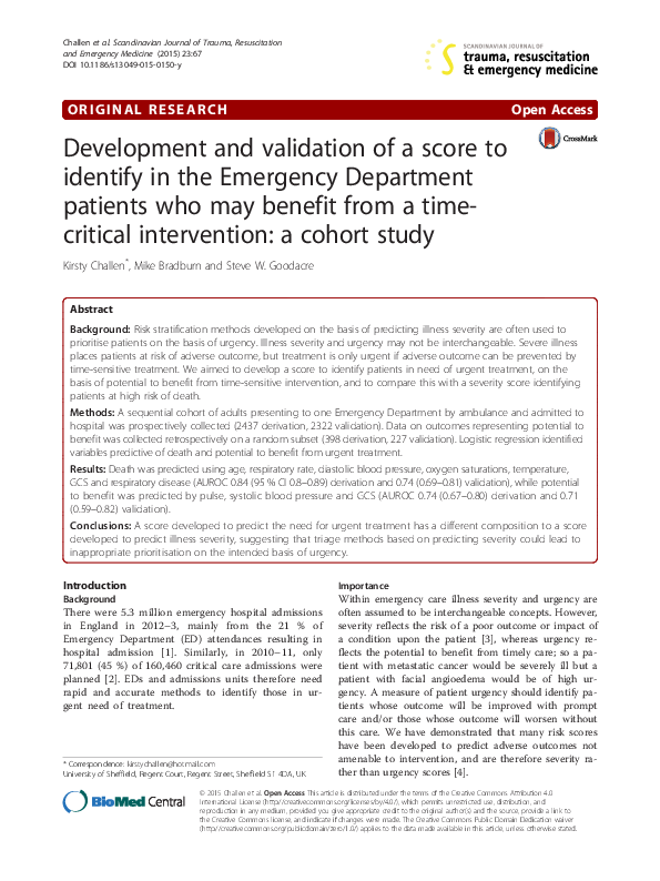 (PDF) Development and validation of a score to identify in the ...