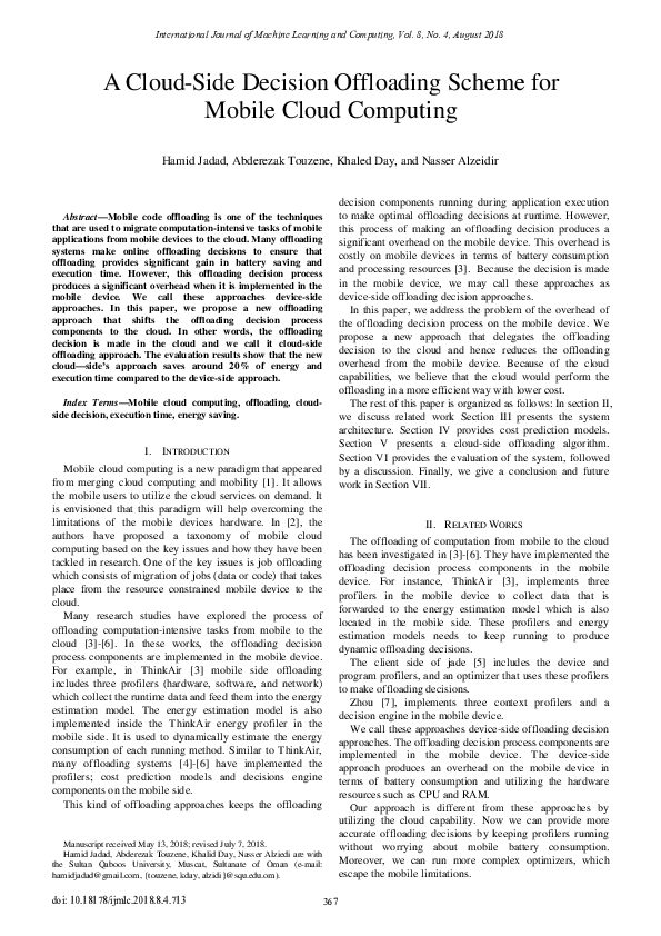 (PDF) A cloud- side decision offloading scheme for mobile cloud computing
