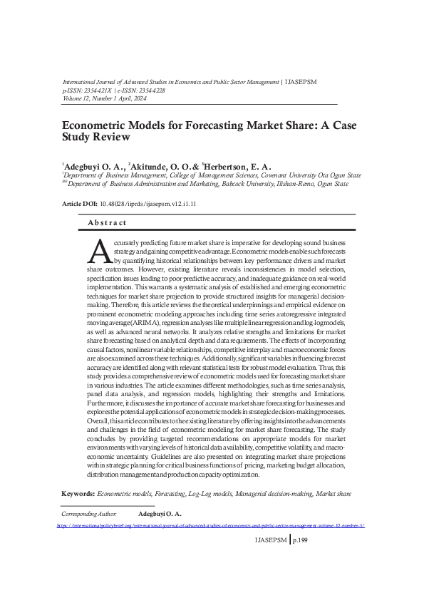 Pdf Econometric Models For Forecasting Market Share A Case Study