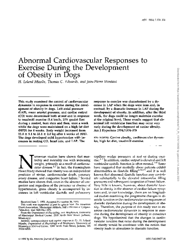 Abnormal Cardiovascular Responses to Exercise During the Development of ...