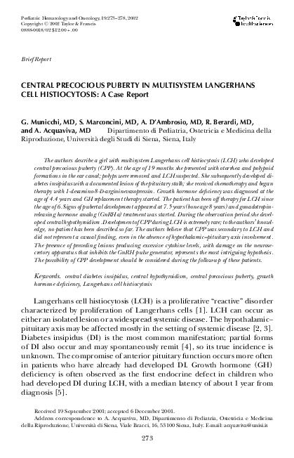 (PDF) CENTRAL PRECOCIOUS PUBERTY IN MULTISYSTEM LANGERHANS CELL ...