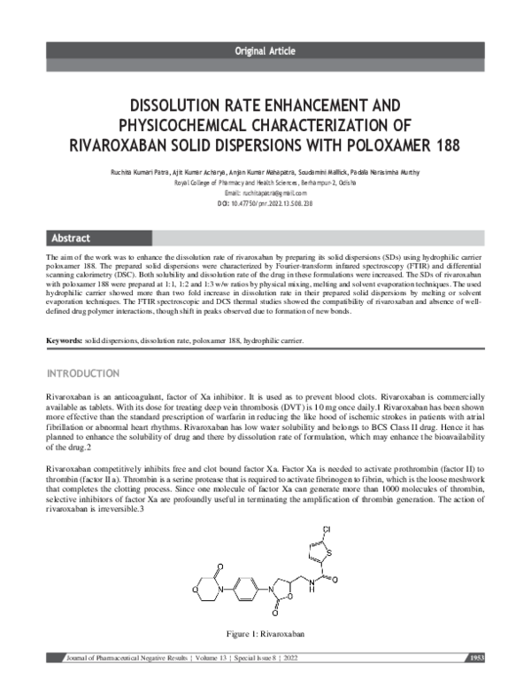 (PDF) Dissolution Rate Enhancement and Physicochemical Characterization ...